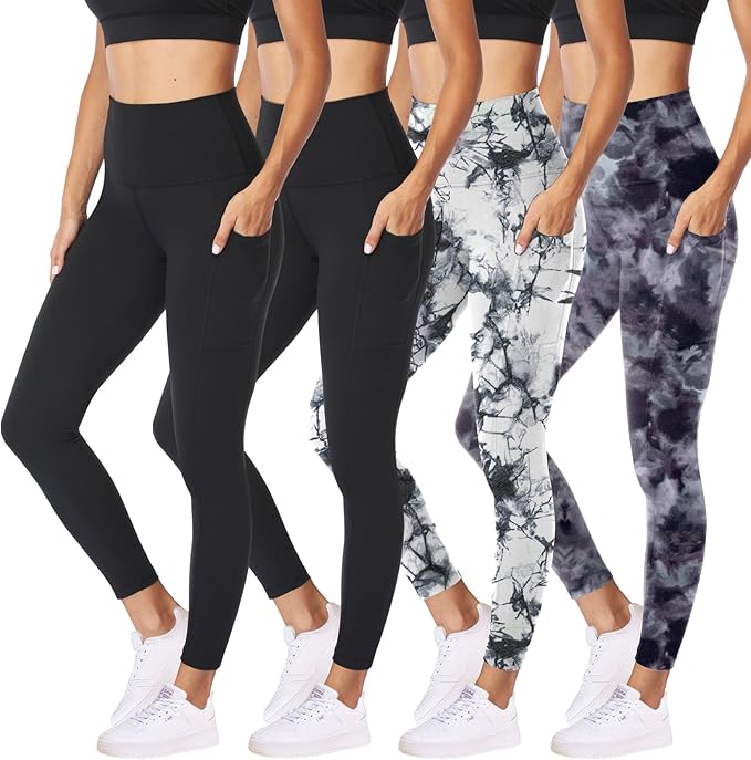 NexiEpoch 4 Pack Leggings for Women - High Waisted Tummy Control Soft Black Capri Yoga Pants with Pockets for Workout