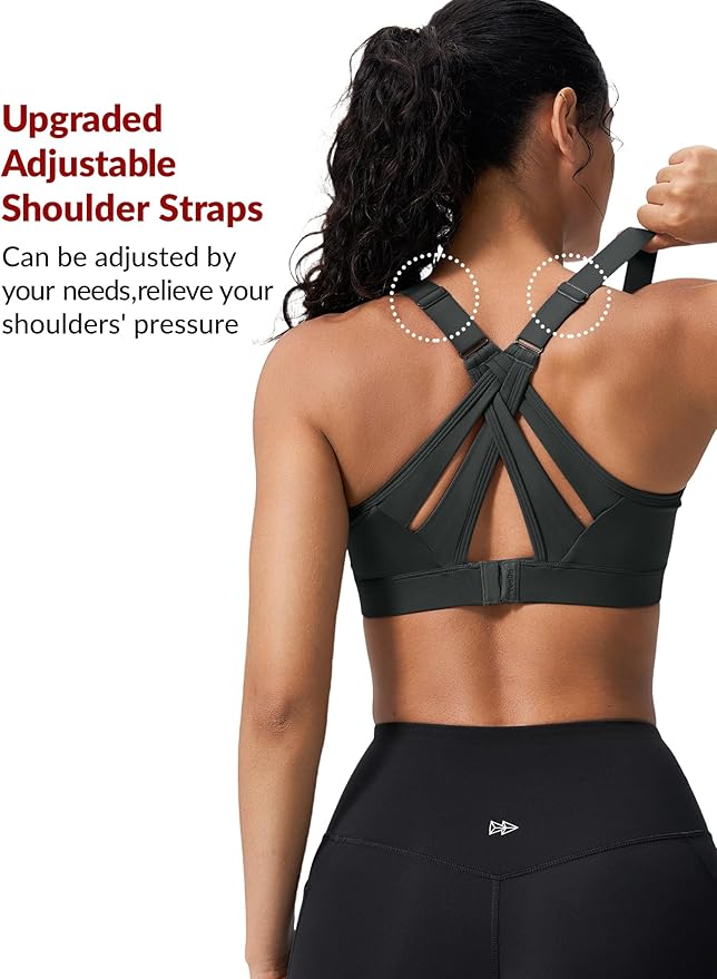 Yvette Sports Bra High Impact Adjustable Criss Cross Back, Full Support for Large Bust No Bounce