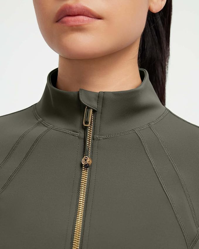 SUUKSESS Women Golden Full Zip Up Workout Cropped Jackets Lightweight Athletic Yoga Tops