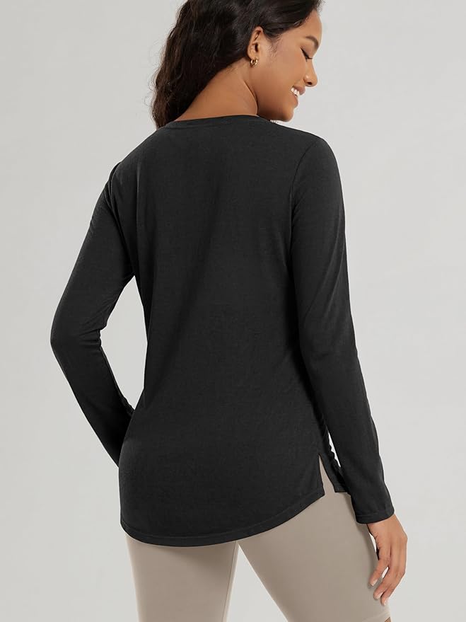 ODODOS Women's Long Sleeve Tunic Top - Ultralight Soft Breathable Side Slit Basic Tee Yoga Workout T-Shirt