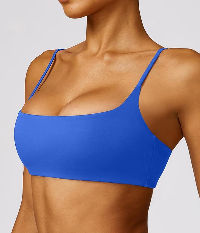 Comper Women's Sports Bra with Thin Straps Stretchy Wirefree Workout Bras Lightweight Workouts Bralette with Removable Pads