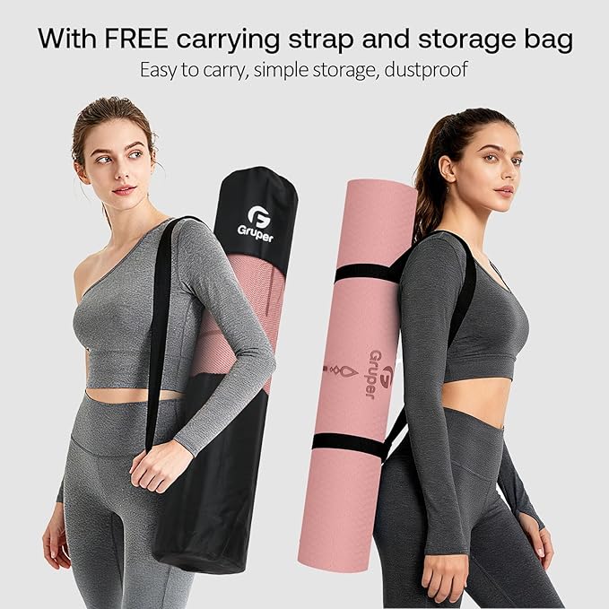 Gruper Yoga Mat Non Slip TPE Extra Wide Yoga Mat with Alignment Mark, 72"L x 32"W x 0.32"/0.24"Th (183cm x 80cm x 8mm/6mm), Anti-Tear Exercise Mat with Carrying Strap and Bag, Workout Mats for Yoga, Pilates