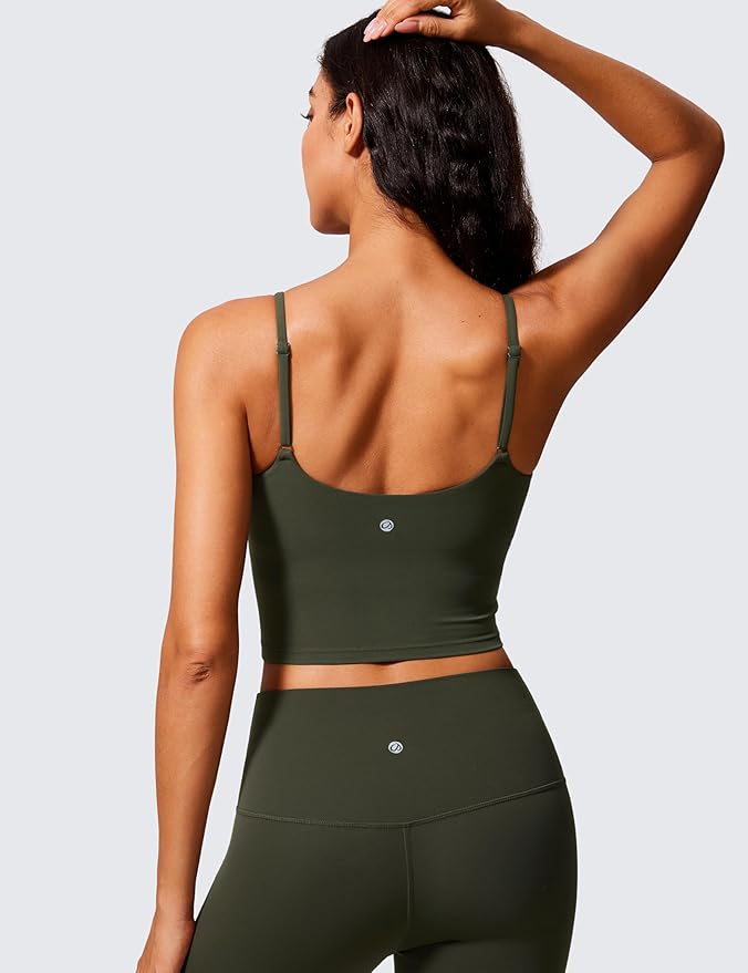 CRZ YOGA Butterlift Adjustable U Back Crop Tank Tops for Women - Padded Camisole Scoop Neck Workout Longline Sports Bras