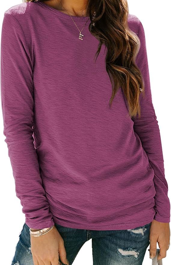 AUTOMET Women‘s Basic Long Sleeve Crewneck, Plus Size Winter & Spring Top, Casual Fall Tee for Teacher & Everyday Outfits