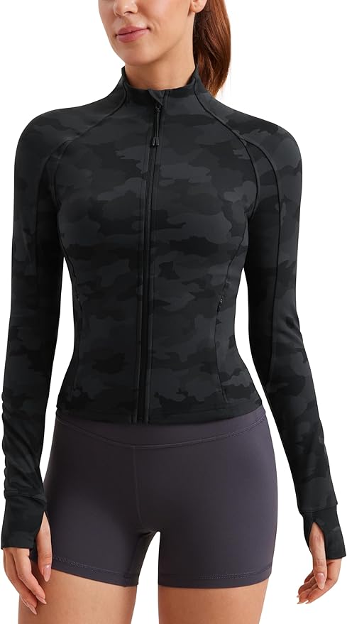 CRZ YOGA Butterluxe Waist Length Jackets for Women - Full Zip Athletic Track Tops with Thumb Holes Pockets