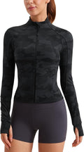 CRZ YOGA Butterluxe Waist Length Jackets for Women - Full Zip Athletic Track Tops with Thumb Holes Pockets