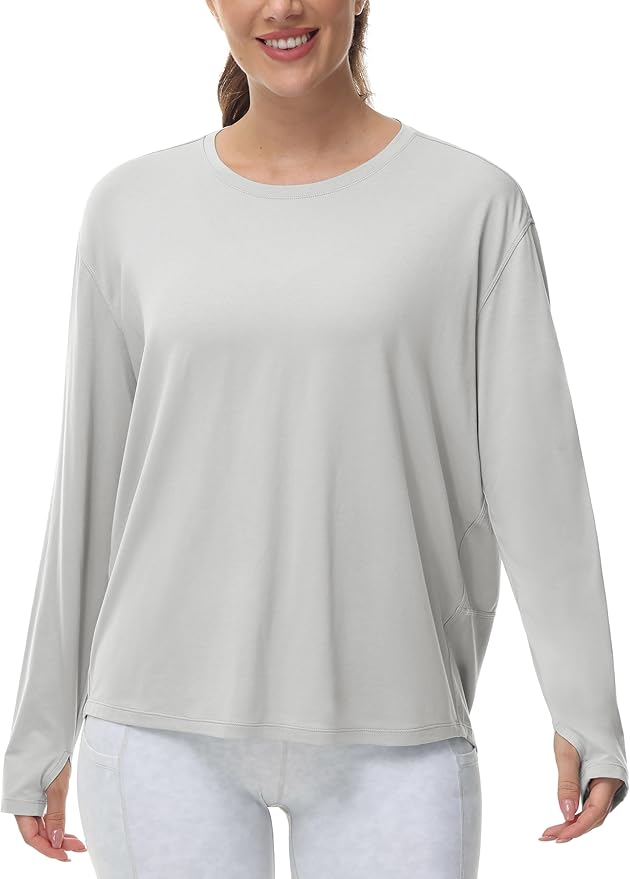 THE GYM PEOPLE Women's Long Sleeve Workout Shirts Back Loose Fit Running Tee Tops with Thumb Hole