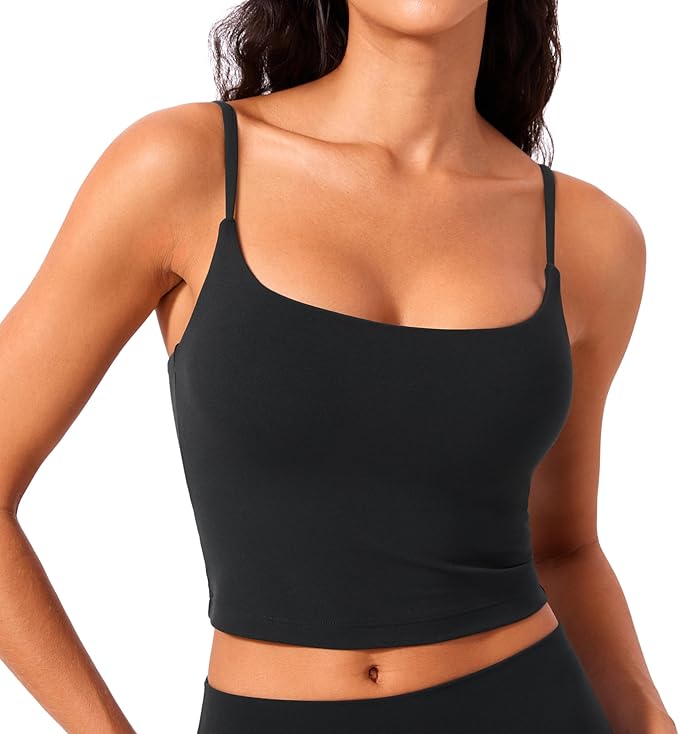 CRZ YOGA Butterlift Adjustable U Back Crop Tank Tops for Women - Padded Camisole Scoop Neck Workout Longline Sports Bras