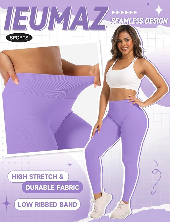 Ieumaz Scrunch Butt Lifting Leggings for Women Gym Seamless Workout Leggings Mid Low Waist Tummy Control Yoga Pants
