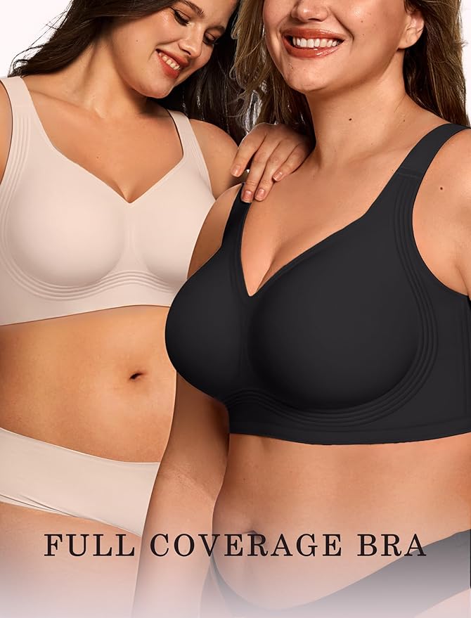 OEAK Womens Wireless Jelly Bra Plus Size Supportive Seamless Bras Full Coverage Push Up Comfortable No Underwire Tshirt Bras