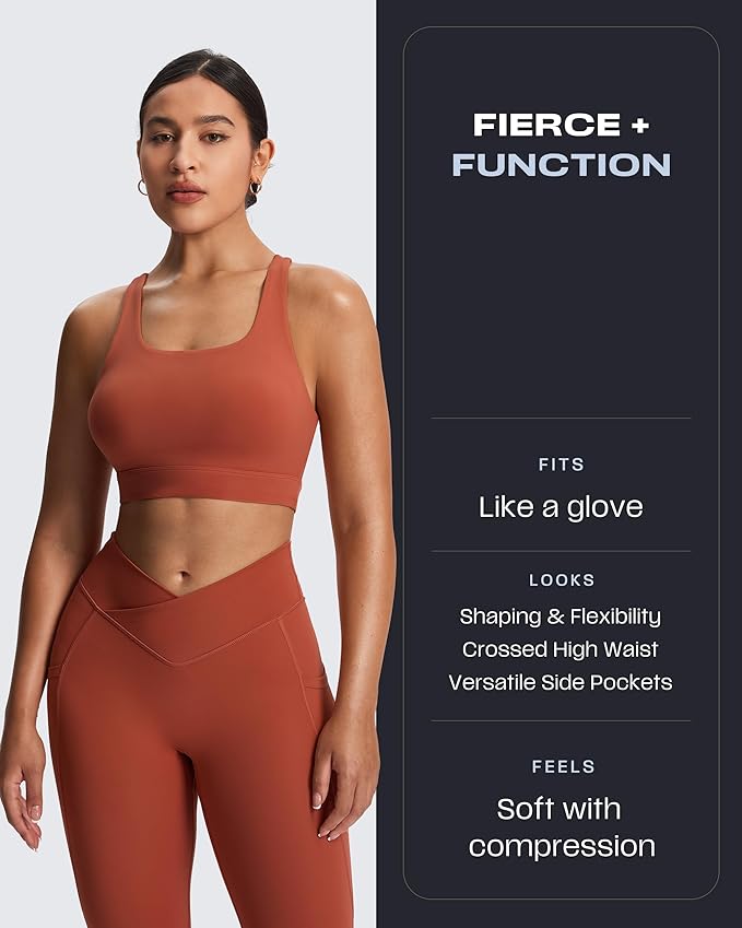 Aoxjox Women's Trinity High Waisted Yoga Pants with Pockets Cross-Waist Tummy Control Buttery Soft Workout Leggings 26"