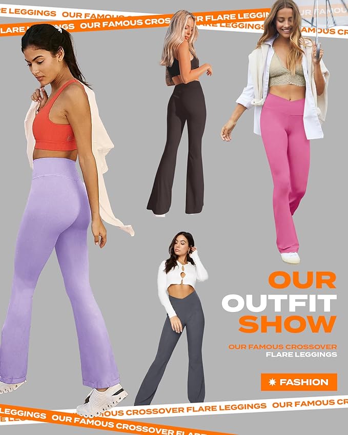 TNNZEET Black Flare Leggings for Women, Crossover Yoga Pants with Pockets Bootcut Flared Leggings
