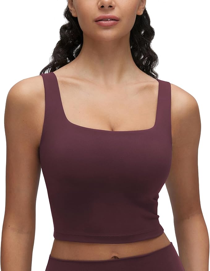 CRZ YOGA Butterluxe Square Neck Crop Tank Tops for Women - Workout Longline Sports Bras Padded Yoga Camisole