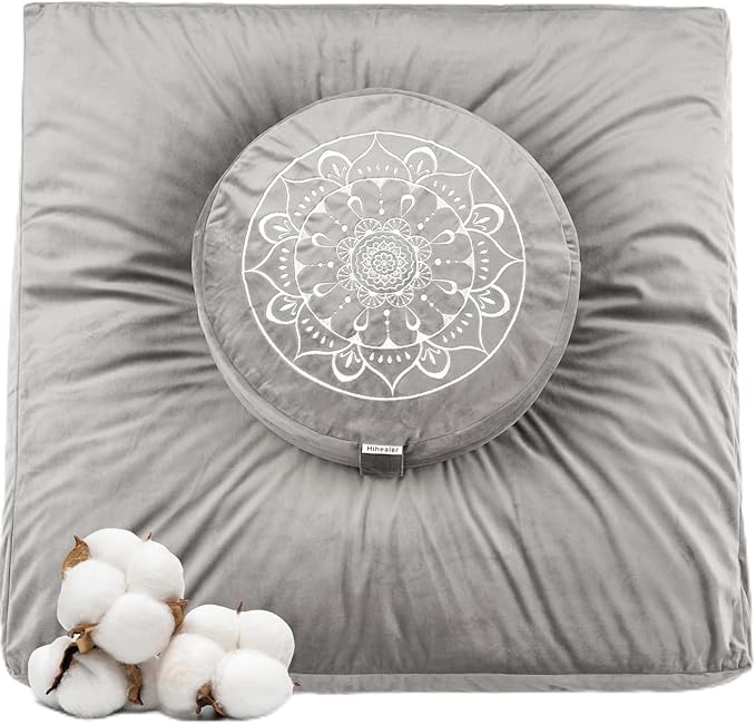Hihealer Meditation Cushion, Traditional Tibetan Meditation Pillow Velvet Cover - Large Floor Cushion Seating for Adults - Yoga Buckwheat Bolster for Women、Moms