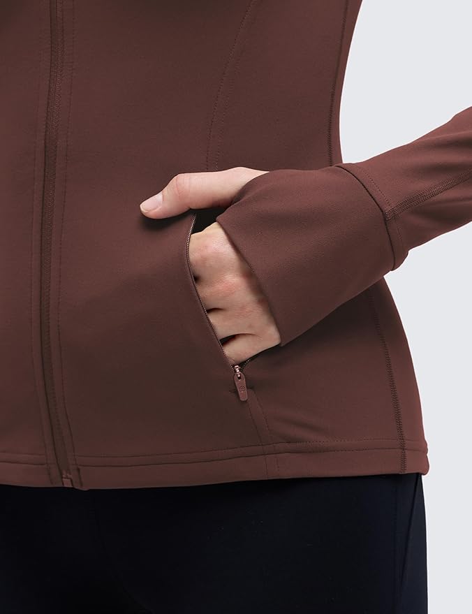 CRZ YOGA Butterluxe Hip Length Jackets for Women - Full Zip Athletic Track Tops with Thumb Holes Pockets