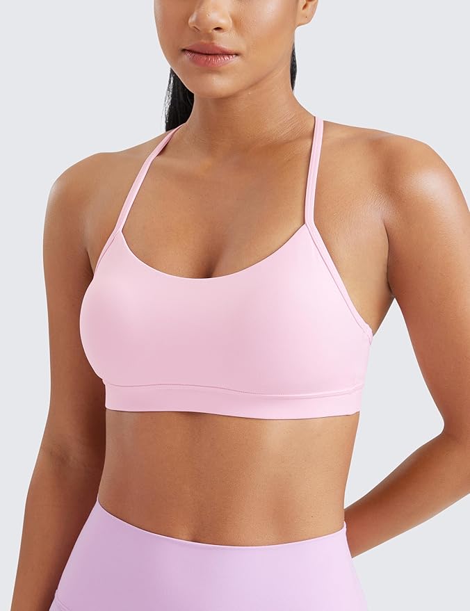 CRZ YOGA Butterluxe Y Back Sports Bras for Women - Padded Racerback Low Impact Spaghetti Thin Strap Workout Yoga Top