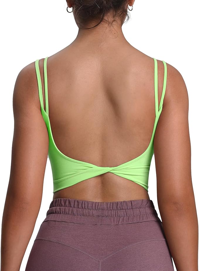 Aoxjox Women's Workout Sports Bras Fitness Yoga Crop Tank Metamorph Twist Back Cami
