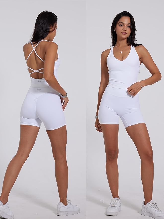 Danysu Sculpt Workout Tank Tops Women Backless Longline Sports Bras Strappy Padded Yoga Top