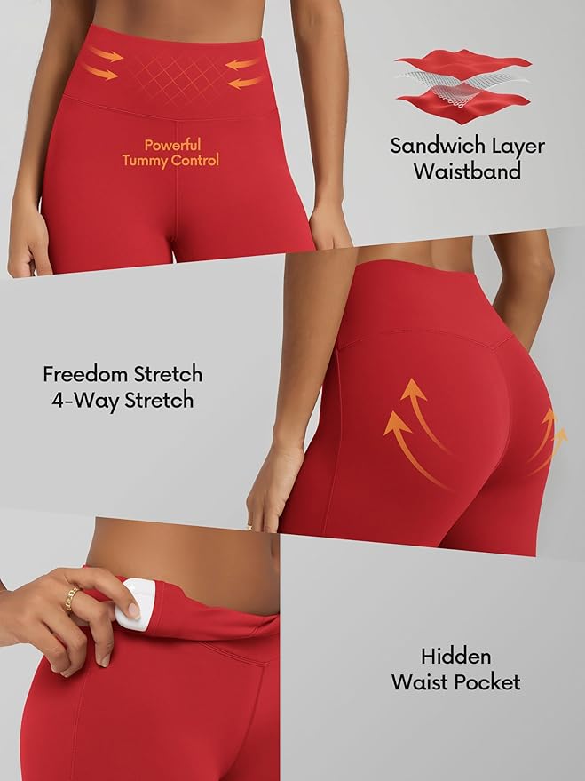 ODODOS Women's Powerful Tummy Control Flared Yoga Pants 2.0 High Waist Workout Bootcut Leggings with Inner Pocket- 29" / 31"