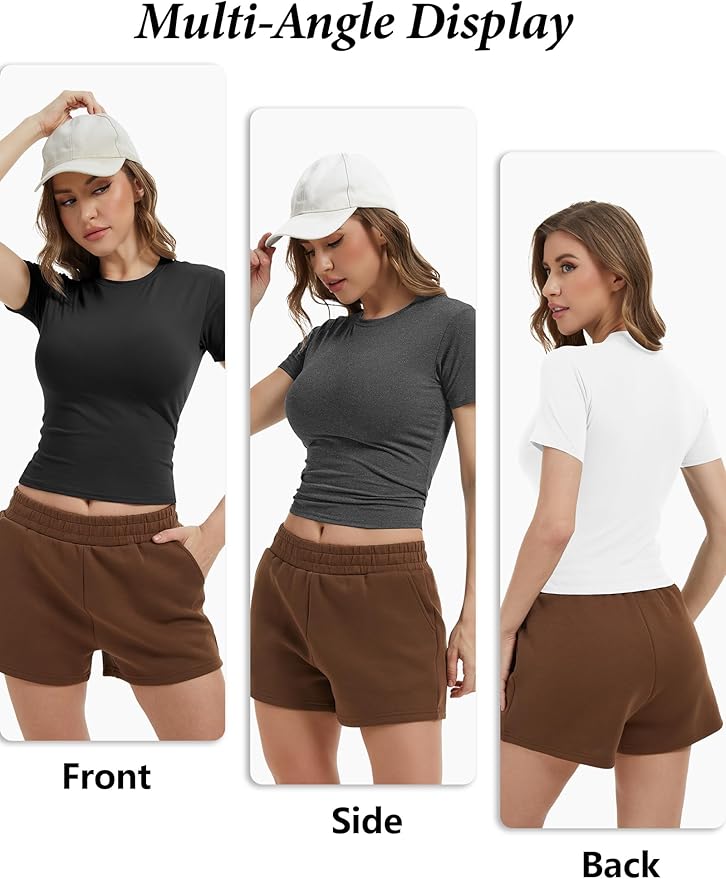 Dalavch 4 Pack Women's Workout Shirts Compression Short Sleeve Crew Neck Running Yoga Gym Athletic Fitted Crop T-Shirts Top