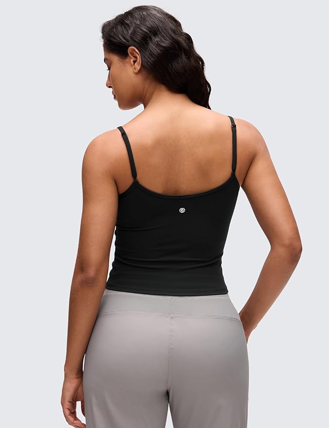 CRZ YOGA Butterluxe Double Lined Cami Tank Tops for Women - Yoga Casual Going Out Soft Scoop Neck Summer Sleeveless Shirt