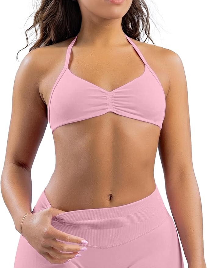 Comper Women's Sports Bra with Thin Straps Stretchy Wirefree Workout Bras Lightweight Workouts Bralette with Removable Pads