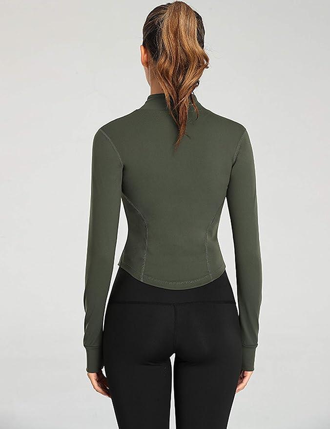 Tanming Women's Full Zip Seamless Workout Jacket Running Yoga Slim Fit Track Jacket
