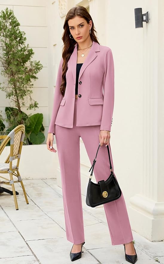 Women's 2 Piece Suits Business Casual Outfits Long Sleeve Solid Blazer with Pants Professional Office Work Sets