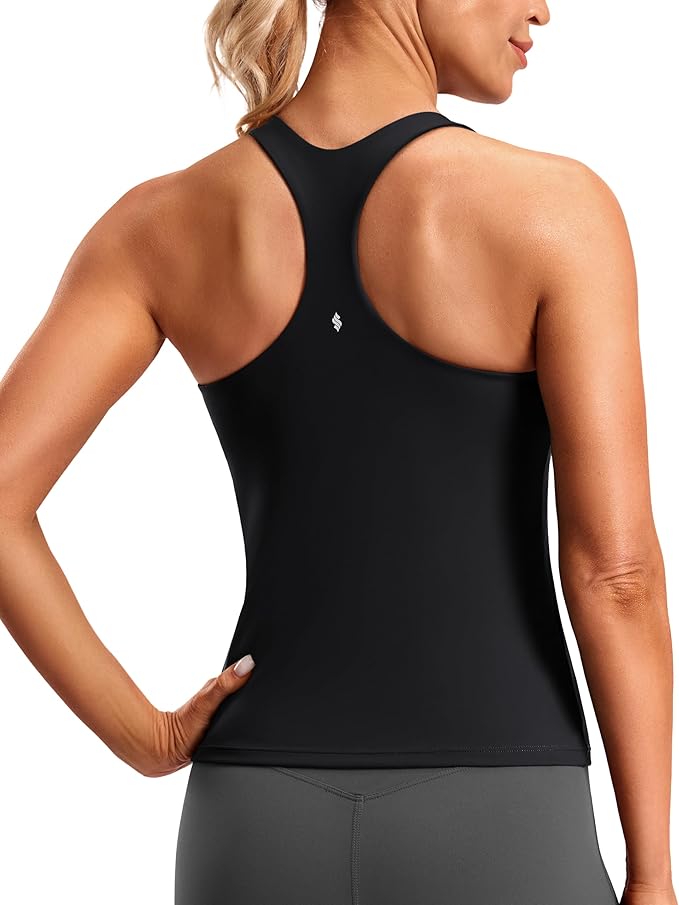 Soothfeel Womens Workout Tank Tops with Built in Bra Racerback Athletic Yoga Top High Neck Sports Gym Sleeveless Shirts