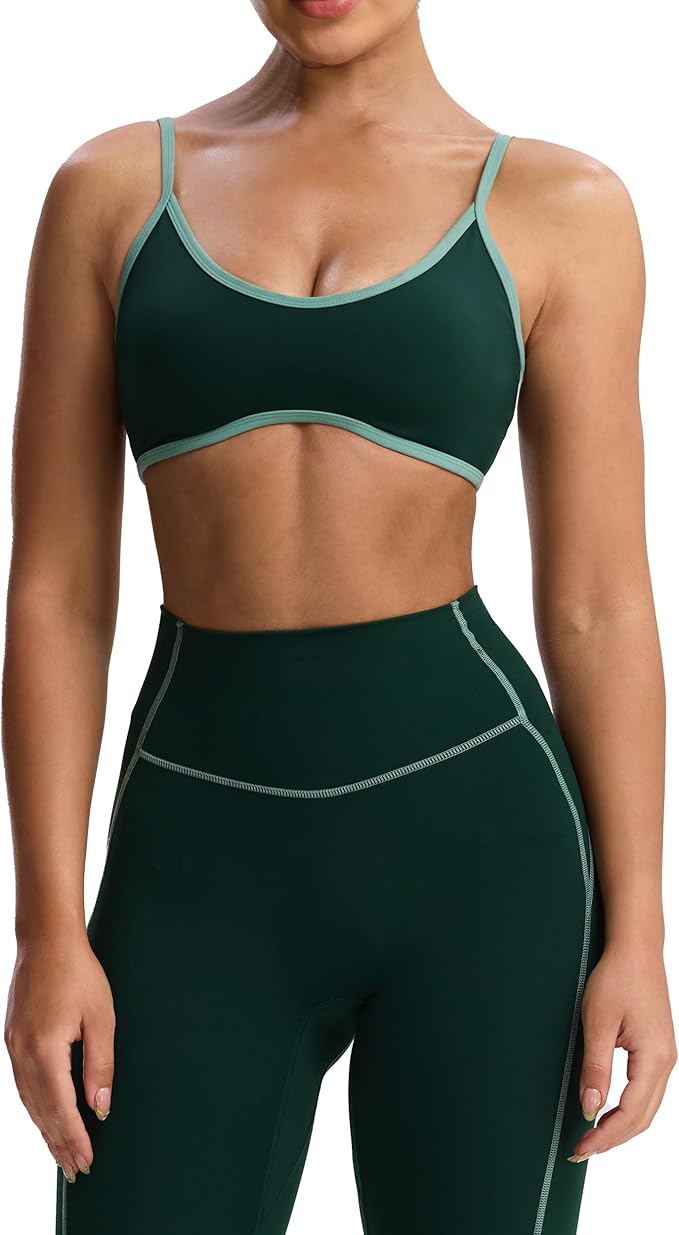 Aoxjox Women's Color Block Workout Sports Bras Fitness Lexi Lined Strappy Bra Athletic Yoga Crop Tank