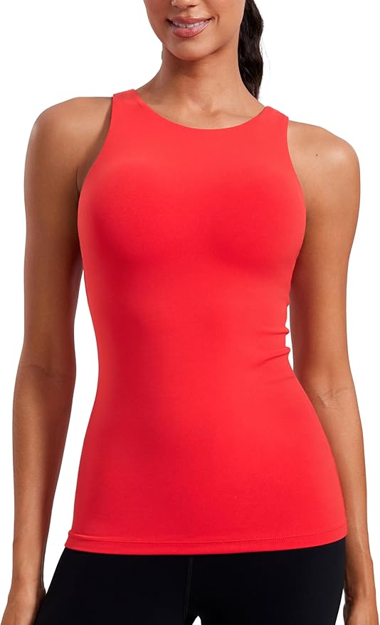 CRZ YOGA Butterluxe High Neck Tank Tops for Women - Racerback Workout Padded Yoga Athletic Camisole with Built in Bra