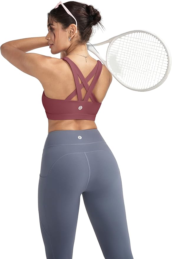 RUNNING GIRL Sports Bras for Women,Padded Strappy Sports Bras Criss-Cross Back Medium Support Sports Bras with Removable Cups