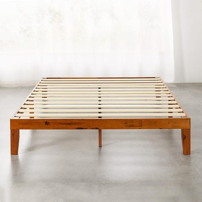 Mellow Naturalista Classic 12 Inch Solid Wood Platform Bed with Wooden Slats, Cal King, Cherry