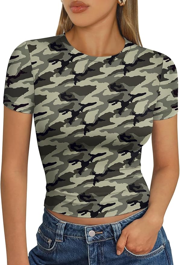 Trendy Queen Womens Short Sleeve T Shirts - Buttery Soft Summer Crop Tops Slim Fit Y2k Basic Tees for Workout