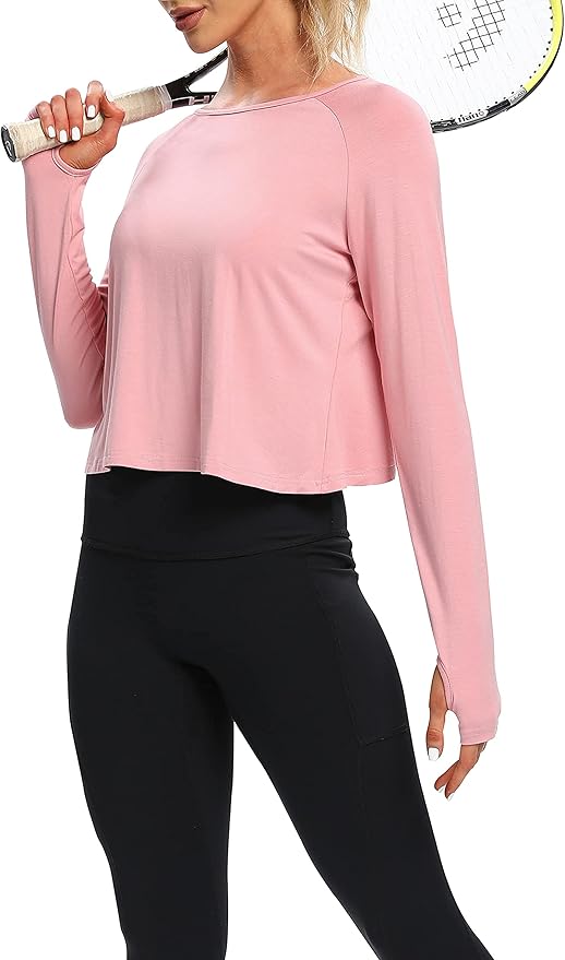 Bestisun Long Sleeve Workout Running Shirts Athletic Yoga Gym Crop Tops for Women