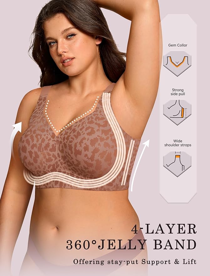 OEAK Womens Wireless Jelly Bra Plus Size Supportive Seamless Bras Full Coverage Push Up Comfortable No Underwire Tshirt Bras