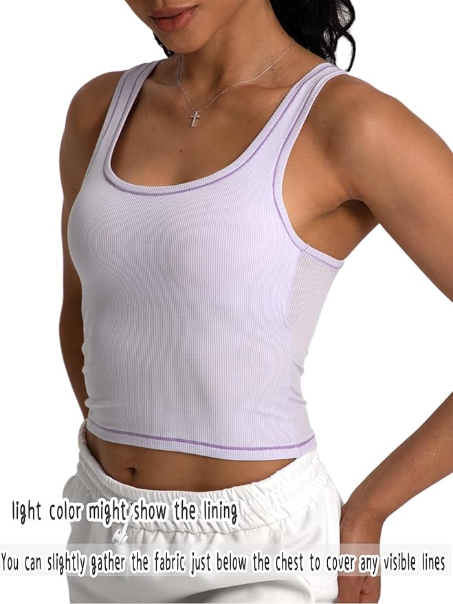 Danysu Women Rib Tank Top Padded Workout Top Square Neck Crop Tank Fitted Basic Cami Tops