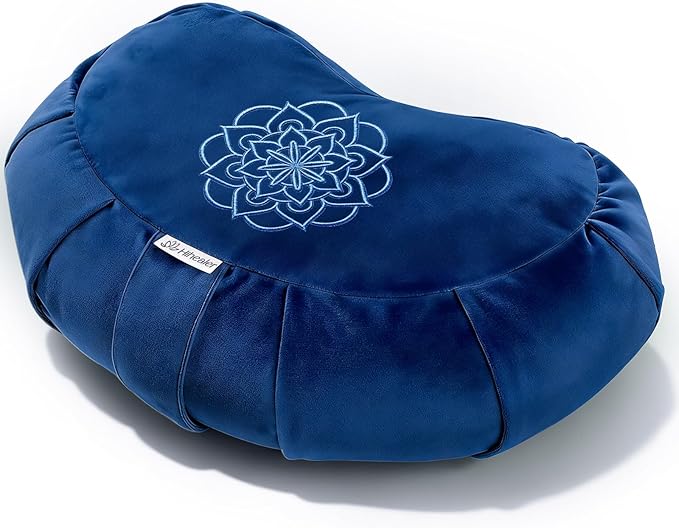 Hihealer Premium Meditation Cushion - Comfortable Floor Pillow for Adult Traditional Crescent Meditation Pillow Yoga Buckwheat Bolster (Blue)