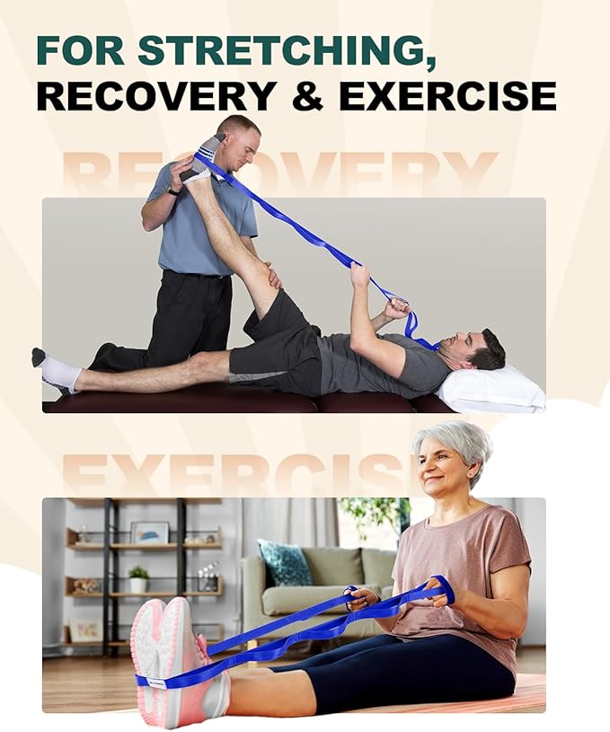 Trideer Stretching Strap for Physical Therapy & Home Rehab, Non-Elastic Yoga Strap for Stretching with Loops for Hamstring, Calf & Back Stretcher Mobility, Hip & Pilates