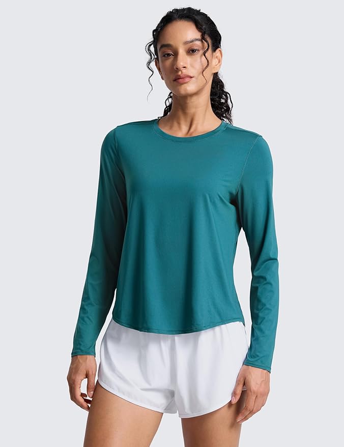 CRZ YOGA Lightweight Workout Long Sleeve Shirts for Women - Gym Running Fall Athletic Training T-Shirts High Neck Tops