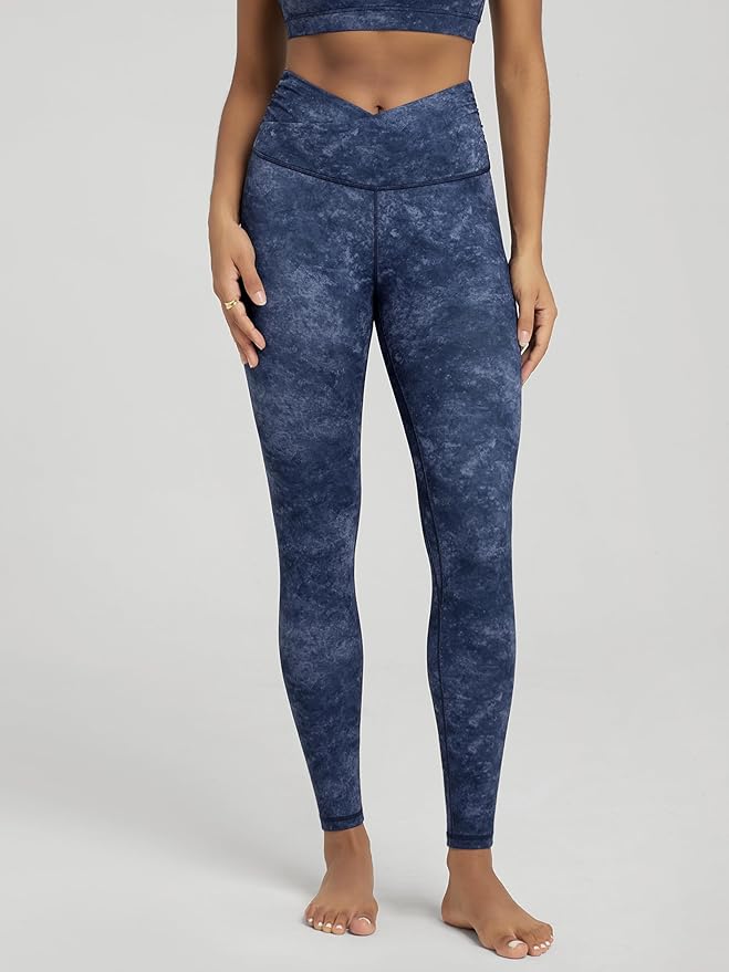 ODODOS Women's Cross Waist Yoga Leggings with Inner Pocket, 23"/25"/28" Gathered Crossover Workout Yoga Pants