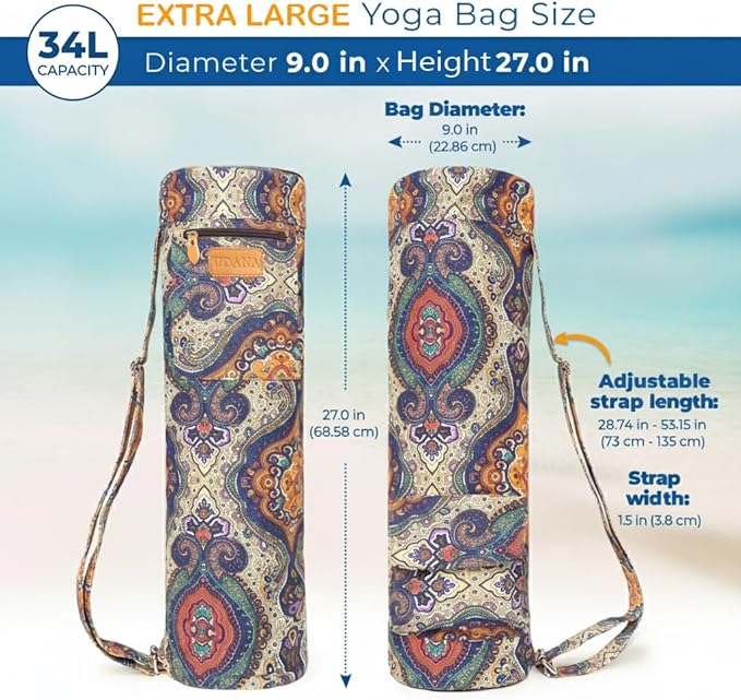 UDANA Yoga Mat Bag – Heavy Duty Canvas Carrier with 3 Pockets & Full Zip – Available in 3 Sizes (16L, 18L, 34L) - Multiple Colors