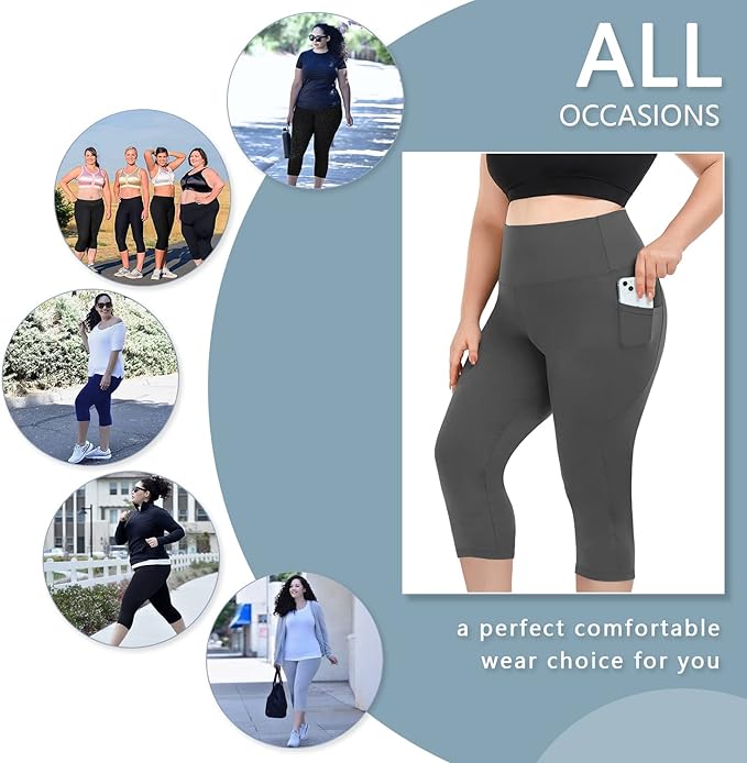 Plus Size Leggings for Women with Pockets-Stretchy XL-5XL Yoga Pants Tummy Control High Waist Workout Leggings