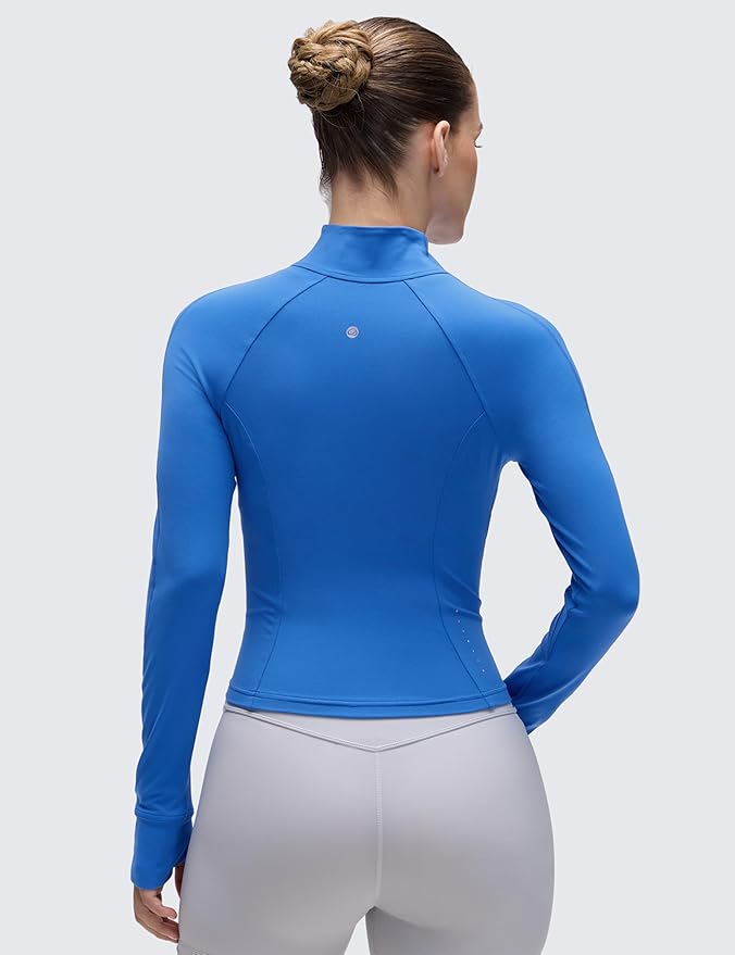 CRZ YOGA Butterluxe Waist Length Jackets for Women - Full Zip Athletic Track Tops with Thumb Holes Pockets