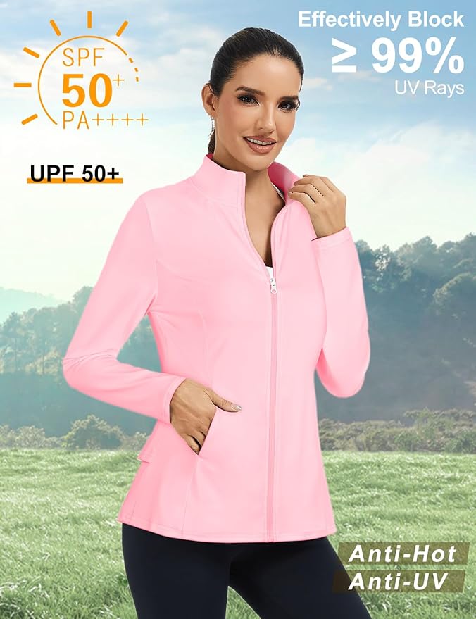 LURANEE Women's Golf Athletic Jackets with Pleated Tennis Skirt Hem Lightweight Full Zip Long Sleeve Shirts with Pockets