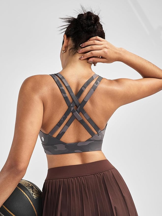 RUNNING GIRL High Impact Sports Bras for Women - Scoop Neck Strappy Sports Bra High Support Moulded Cup Workout Bra
