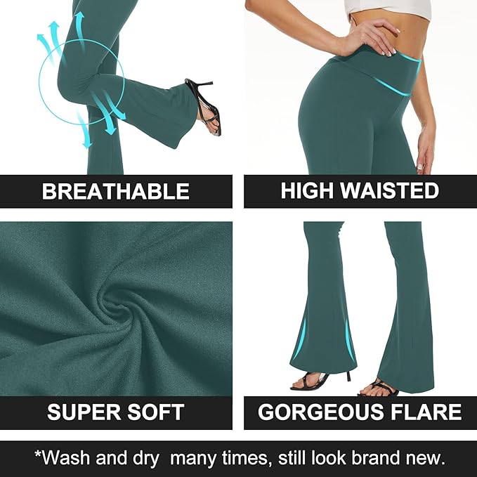 TNNZEET Black Flare Leggings for Women, Crossover Yoga Pants with Pockets Bootcut Flared Leggings