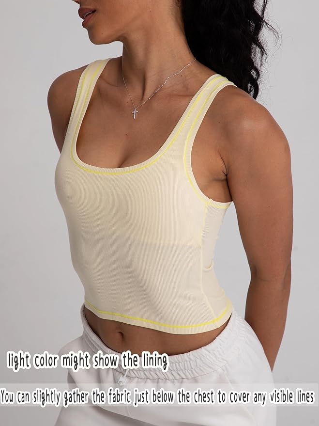 Danysu Women Rib Tank Top Padded Workout Top Square Neck Crop Tank Fitted Basic Cami Tops