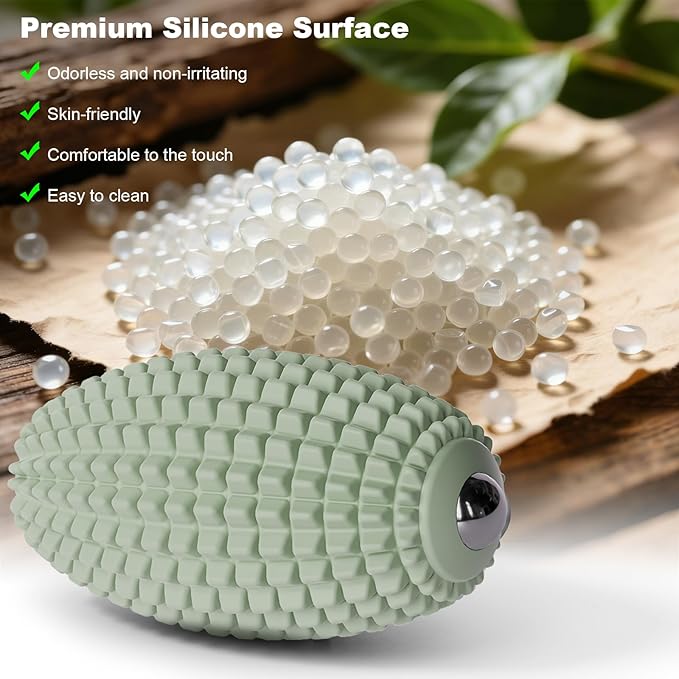 HODEMI Vibrating Massage Ball with Magnetic Rolling Head, Handheld High-Frequency Vibration Massager, 3 Speed Levels, Rechargeable Silicone Massage Roller for Gym, Office, and Travel Use (Green)