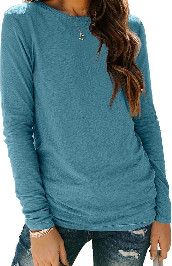 AUTOMET Women‘s Basic Long Sleeve Crewneck, Plus Size Winter & Spring Top, Casual Fall Tee for Teacher & Everyday Outfits